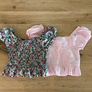 GAP Girls size Small Navy Floral and Pink & White striped Smocked Top